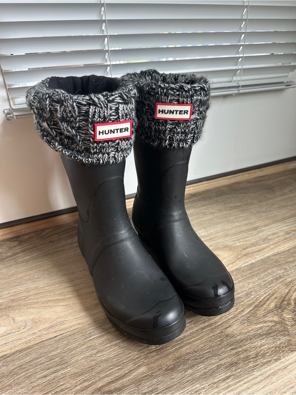 Hunter Black Rain Boots with Red-Trim Logo